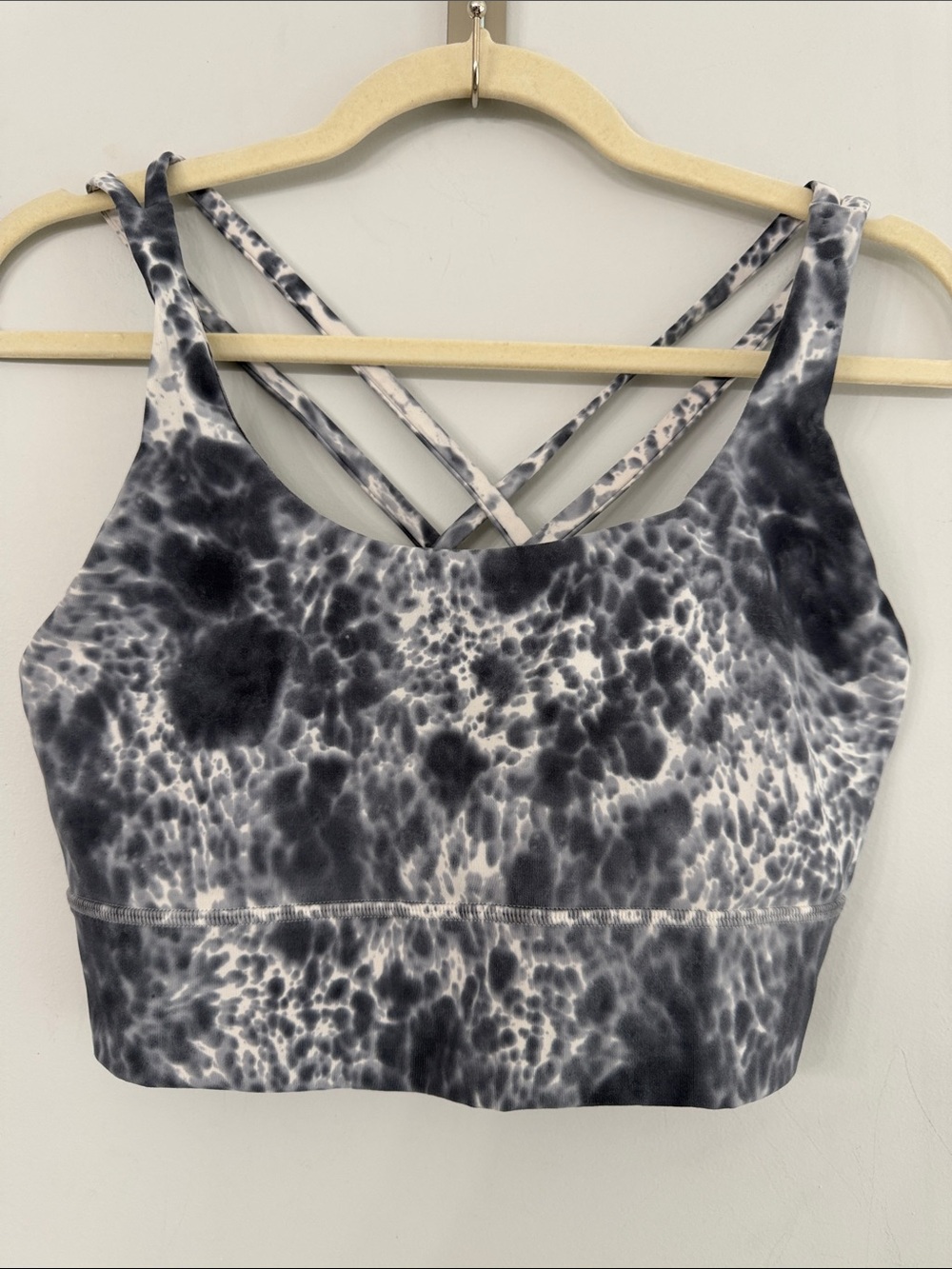 Lululemon women’s size 10 longline gray white watercolor Crossback sports bra